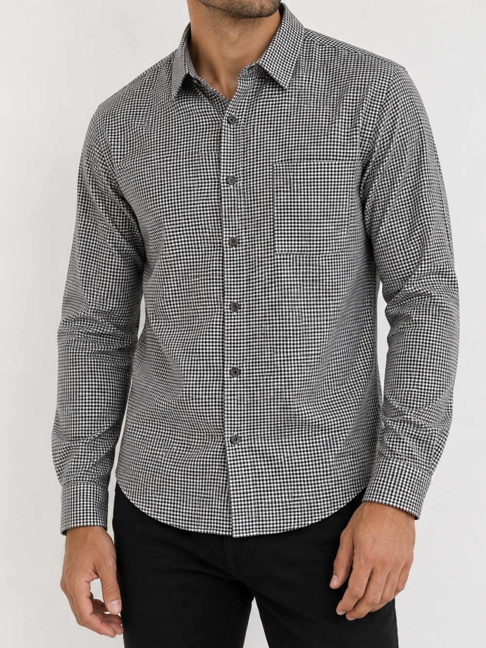 Theory Irving PA Brushed Gingham Cotton Long Sleeve Button Down Large